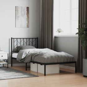 Bed frame with black metal headboard 90x200 cm by , Beds and slatted bases - Ref: Foro24-374430, Price: 80,99 €, Discount: %