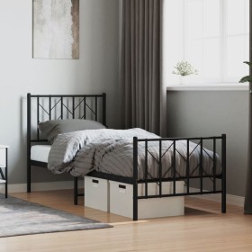 Bed frame with headboard and black metal footboard 75x190 cm by , Beds and slatted bases - Ref: Foro24-374445, Price: 65,99 €...