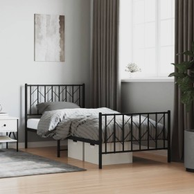 Bed frame with headboard and black metal footboard 90x190 cm by , Beds and slatted bases - Ref: Foro24-374447, Price: 72,47 €...