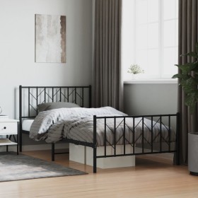 Bed frame with headboard and black metal footboard 107x203cm by , Beds and slatted bases - Ref: Foro24-374451, Price: 75,99 €...