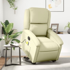 Cream Genuine Leather Electric Foot Massage Recliner by , Armchairs - Ref: Foro24-3204276, Price: 434,99 €, Discount: %