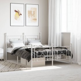 Metal bed frame with headboard and white footboard 140x200 cm by , Beds and slatted bases - Ref: Foro24-374407, Price: 114,89...