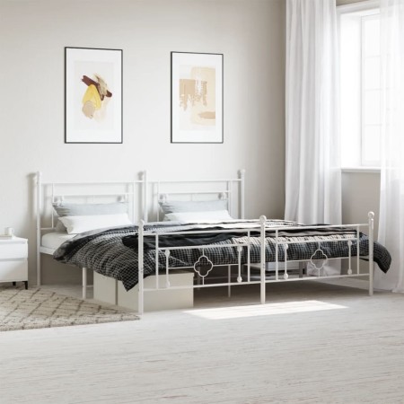 Metal bed frame with headboard and white footboard 200x200 cm by , Beds and slatted bases - Ref: Foro24-374413, Price: 134,01...