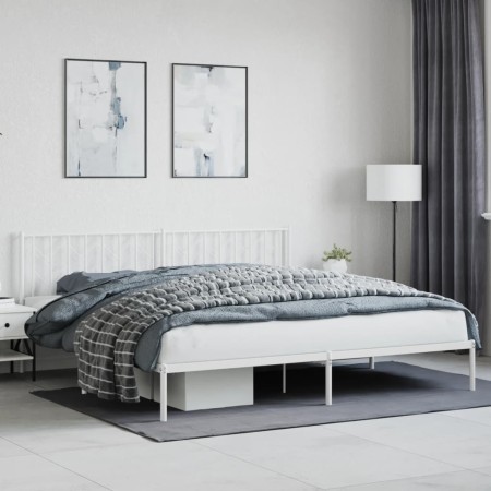 Estructura de cama con cabecero metal blanca 200x200 cm de , Camas y somieres - Ref: Foro24-374493, Precio: 113,16 €, Descuen...