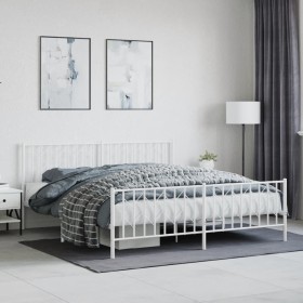 Metal bed frame with headboard and footboard white 183x213 cm by , Beds and slatted bases - Ref: Foro24-374509, Price: 118,46...