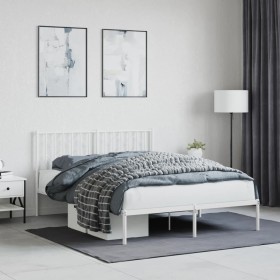 White metal bed frame with headboard 140x200 cm by , Beds and slatted bases - Ref: Foro24-374487, Price: 103,99 €, Discount: %