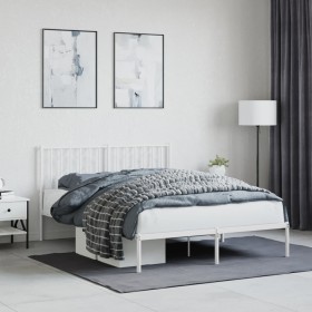 Estructura de cama de metal con cabecero blanca 135x190 cm de , Camas y somieres - Ref: Foro24-374485, Precio: 94,99 €, Descu...