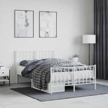 Metal bed frame with headboard and white footboard 120x200 cm by , Beds and slatted bases - Ref: Foro24-374502, Price: 104,67...