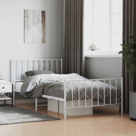 Metal bed frame with headboard and footboard white 107x203 cm by , Beds and slatted bases - Ref: Foro24-374500, Price: 78,99 ...