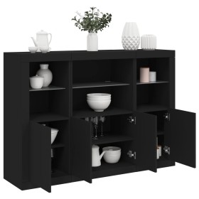 Sideboards with LED lights 3 pieces black engineered wood by , Sideboards - Ref: Foro24-3209108, Price: 229,61 €, Discount: %