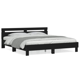 Bed frame with black engineered wood headboard 200x200 cm by , Beds and slatted bases - Ref: Foro24-3207393, Price: 151,58 €,...