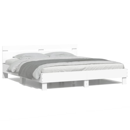 Bed frame with headboard and white LED lights 180x200 cm by , Beds and slatted bases - Ref: Foro24-3207525, Price: 149,99 €, ...