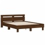 Oak brown headboard bed frame and LED lights 140x200 cm by , Beds and slatted bases - Ref: Foro24-3207552, Price: 157,37 €, D...