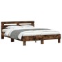 Estructura de cama cabecero y luces LED roble ahumado 140x200cm de , Camas y somieres - Ref: Foro24-3207550, Precio: 148,73 €...