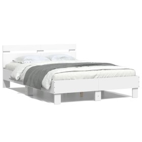 Estructura cama con cabecero madera ingeniería blanco 135x190cm de , Camas y somieres - Ref: Foro24-3207441, Precio: 128,19 €...