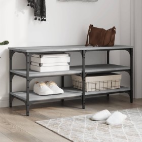 Banco zapatero madera de ingeniería gris Sonoma 100x38,5x49 cm de , Bancos para recibidores y almacenamiento - Ref: Foro24-83...