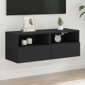 Black engineered wood TV wall cabinet 80x30x30 cm by , TV Furniture - Ref: Foro24-836870, Price: 47,64 €, Discount: %