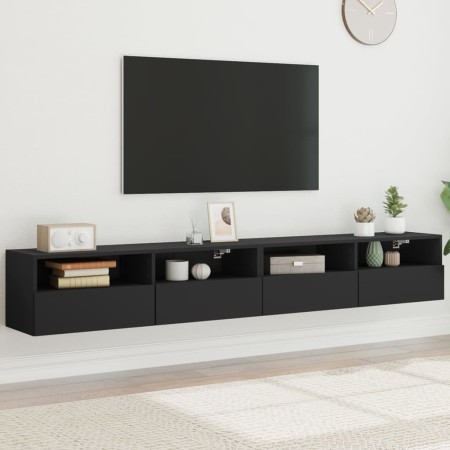 TV wall furniture 2 pcs engineered wood black 100x30x30 cm by , TV Furniture - Ref: Foro24-836885, Price: 104,06 €, Discount: %