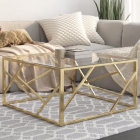 Golden stainless steel and tempered glass coffee table by , Coffee table - Ref: Foro24-349946, Price: 189,28 €, Discount: %