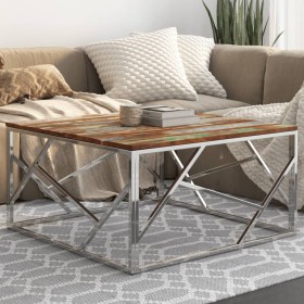 Silver stainless steel and solid recycled wood coffee table by , Coffee table - Ref: Foro24-349952, Price: 111,99 €, Discount: %