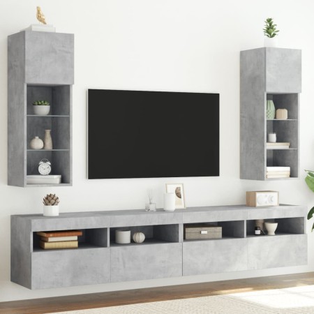 TV-Schränke mit LED-Leuchten 2 Stück betongrau 30,5x30x90 cm von , TV-Möbel - Ref: Foro24-837008, Preis: 87,28 €, Rabatt: %