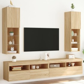 TV cabinets with LED lights 2 pcs Sonoma oak 30.5x30x102 cm by , TV Furniture - Ref: Foro24-837020, Price: 95,05 €, Discount: %