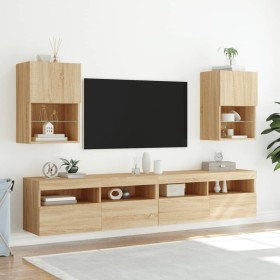 TV cabinets with LED lights 2 pcs Sonoma oak 40.5x30x60 cm by , TV Furniture - Ref: Foro24-837034, Price: 82,99 €, Discount: %