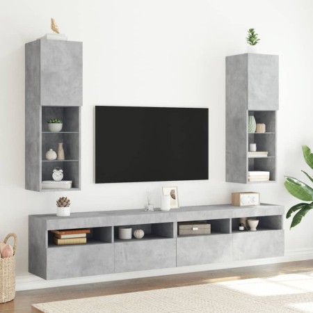 TV-Schränke mit LED-Leuchten 2 Stück betongrau 30,5x30x102 cm von , TV-Möbel - Ref: Foro24-837022, Preis: 98,54 €, Rabatt: %