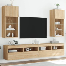 TV cabinets with LED lights 2 pcs Sonoma oak 40.5x30x90 cm by , TV Furniture - Ref: Foro24-837048, Price: 96,69 €, Discount: %