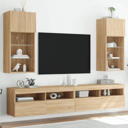 TV-Schränke mit LED-Leuchten 2 Stk. Sonoma-Eiche 40,5x30x90 cm von , TV-Möbel - Ref: Foro24-837048, Preis: 99,96 €, Rabatt: %