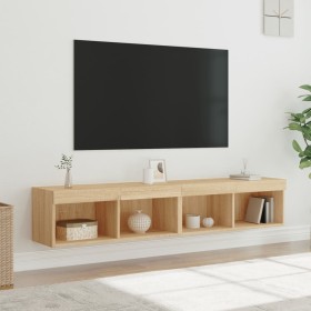 Muebles de TV con luces LED 2 uds roble Sonoma 80x30x30 cm de , Muebles TV - Ref: Foro24-837146, Precio: 77,26 €, Descuento: %