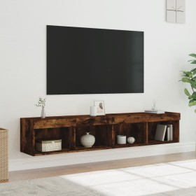 Muebles de TV con luces LED 2 uds roble ahumado 80x30x30 cm de , Muebles TV - Ref: Foro24-837150, Precio: 73,86 €, Descuento: %