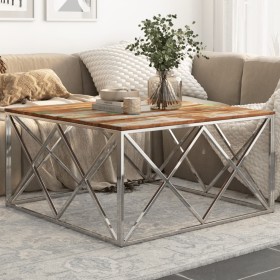 Silver stainless steel and solid recycled wood coffee table by , Coffee table - Ref: Foro24-349984, Price: 160,99 €, Discount: %