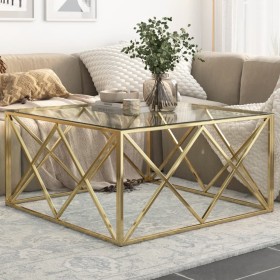 Golden stainless steel and tempered glass coffee table by , Coffee table - Ref: Foro24-349978, Price: 274,00 €, Discount: %