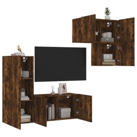 Wall TV cabinets 4 pieces engineered wood smoked oak by , TV Furniture - Ref: Foro24-3216432, Price: 168,11 €, Discount: %