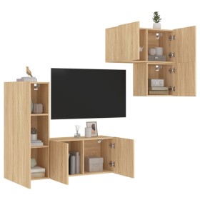 TV wall cabinets 4 pieces engineered wood Sonoma oak by , TV Furniture - Ref: Foro24-3216430, Price: 169,96 €, Discount: %