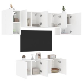 Wall TV cabinets 6 pieces engineered wood white by , TV Furniture - Ref: Foro24-3216439, Price: 201,99 €, Discount: %