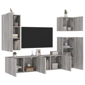 TV Wall Cabinets 5 Pieces Sonoma Gray Engineered Wood by , TV Furniture - Ref: Foro24-3216451, Price: 221,41 €, Discount: %