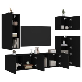 Wall-mounted TV furniture set, 5 pieces, engineered wood, black by , TV Furniture - Ref: Foro24-3216447, Price: 223,85 €, Dis...