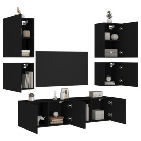 Wall-mounted TV furniture set, 6 pieces, engineered wood, black. by , TV Furniture - Ref: Foro24-3216472, Price: 208,13 €, Di...