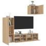 TV wall cabinets 4 pieces engineered wood Sonoma oak by , TV Furniture - Ref: Foro24-3216502, Price: 144,14 €, Discount: %