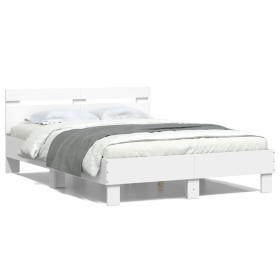 Estructura cama con cabecero madera ingeniería blanco 120x190cm de , Camas y somieres - Ref: Foro24-3207448, Precio: 121,99 €...