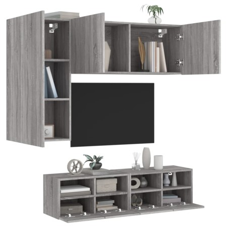 TV-Wandschränke, 4-teilig, Sonoma-Grau, Holzwerkstoff von , TV-Möbel - Ref: Foro24-3216537, Preis: 175,52 €, Rabatt: %