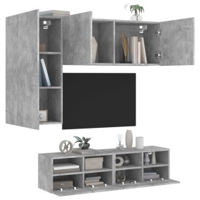 Wall TV cabinets 4 pieces engineered wood concrete gray by , TV Furniture - Ref: Foro24-3216535, Price: 167,99 €, Discount: %