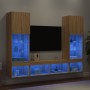 TV wall furniture with LED 5 pieces engineered wood Sonoma oak by , TV Furniture - Ref: Foro24-3216692, Price: 224,23 €, Disc...