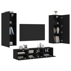 Muebles de TV de pared 5 piezas madera de ingeniería negro de , Muebles TV - Ref: Foro24-3216540, Precio: 185,30 €, Descuento: %