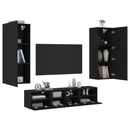 Muebles de TV de pared 5 piezas madera de ingeniería negro de , Muebles TV - Ref: Foro24-3216540, Precio: 187,96 €, Descuento: %