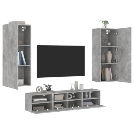 Wall TV cabinets 5 pieces engineered wood concrete gray by , TV Furniture - Ref: Foro24-3216542, Price: 197,99 €, Discount: %