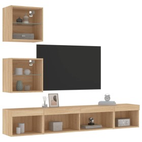 TV wall furniture with LED 5 pieces engineered wood Sonoma oak by , TV Furniture - Ref: Foro24-3216699, Price: 147,80 €, Disc...