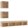 TV wall furniture with LED 5 pieces engineered wood Sonoma oak by , TV Furniture - Ref: Foro24-3216699, Price: 142,99 €, Disc...